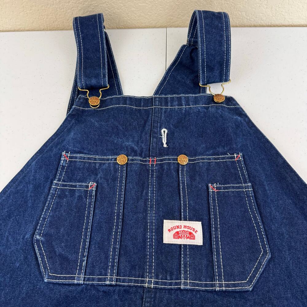 Round House Lot 966 Bib Overalls Men Size 42x30 Dark Denim Carpenter Made In USA